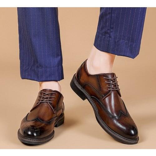 Genuine Leather Brogues Men Platform Shoes 2021 Elegant Carving Soft Bottom Wedding Shoes Man Handmade Footwear Zapatos Hombre