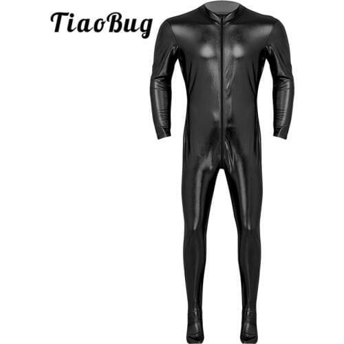 TiaoBug Men Stretchy Long Sleeves Full Body Jumpsuit Stage Performance Dance Costumes Ballet Gymnastics Leotard Unitards Overall
