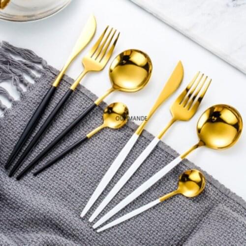 4-piece Stainless Steel Dinner Black Gold Cutlery Set Knife, Fork, Coffee Spoon Cutlery Set Kitchen Tableware Hotel Tableware