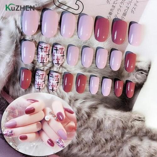 24pcs Nude Color False Nails Women Nature Nude Jelly Fake Nail Short Round Head Full Cover Nail Art Tips