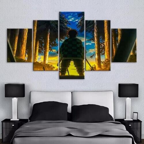 Canvas Print Wall Art Decor 5 Panel Anime Role Painting Demon Slayer Poster Modern Pictures For Living Room Home Decoration