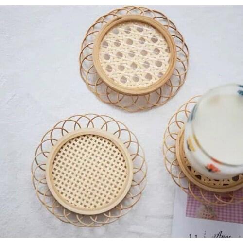 Anti-scratch Lace Design Neutral Minimalist Wicker Boho Indie Style Coasters for Living Room