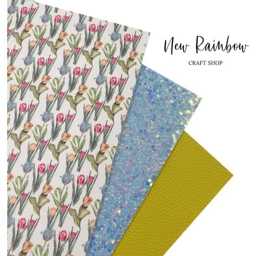 New Rainbow 22x30cm/A4 Vintage Tulip Bundle Faux Leather & Corduroy For Hair Bows, Baby Shoes, Purses, Crafts, DIY Handmade