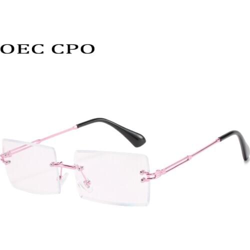 OEC CPO Fashion Rimless Anti-blue Light Glasses Frame Women Vintage Small Transparent Lens Eyeglasses Optical Glasses For Men