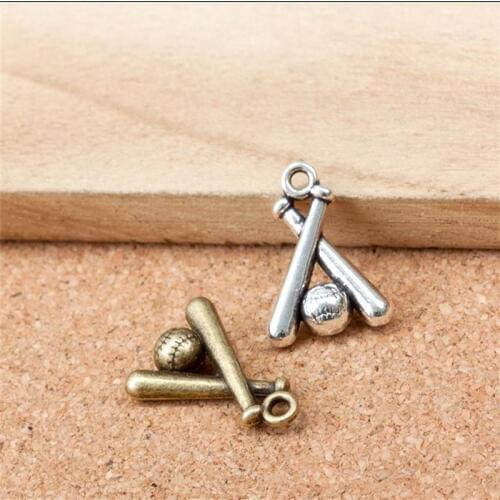 BULK 30 Zinc Alloy Antique Silver Plated Baseball and Bat Charms Sports Themed Pendant DIY Jewelry Making 19*13mm 1.7g