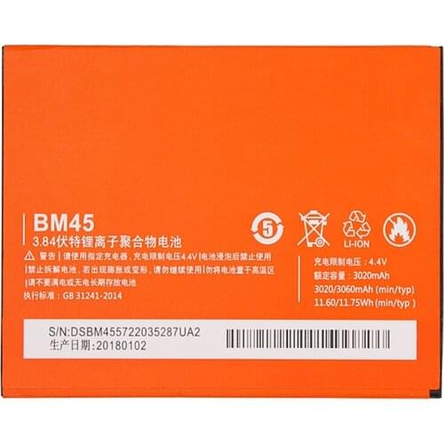 Original antirr BM45 Mobile Phone Battery For Xiaomi Redmi Note 2 Hongmi Note2 Replacement Batteries Real Capacity 3020mAh