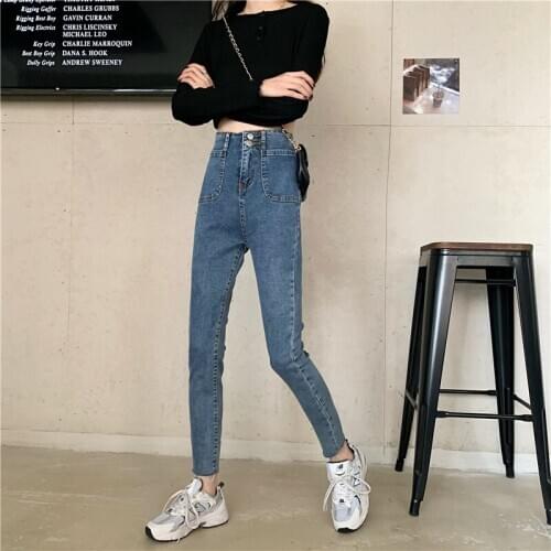 Autumn and winter womens jeans pants high waist tight pencil Leggings Capris