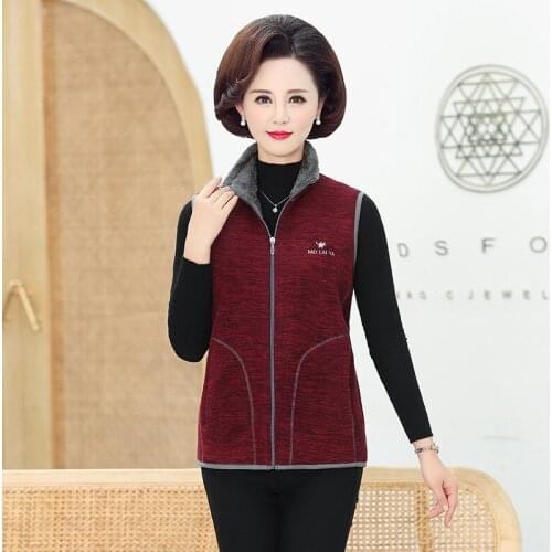 2021 Autumn Winter Vest Middle-Aged Women Plus Size Warm Fleece Vest Womens Standing collar Fashion Casual Coat Female 5XL