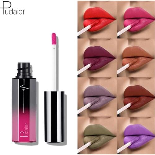 Pudaier Long Lasting Matte Lipsticks Waterproof 18 Color Velvet Liquid Lipstick Nude Red Purple Brown Lips Makeup Matt Lip Gloss