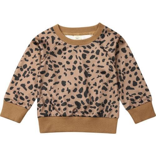 0-24M Newborn Baby Boy Girl Long Sleeve Crew Neck Leopard Pullover Sweatshirt Hoodies Jumper Autumn Winter Clothes