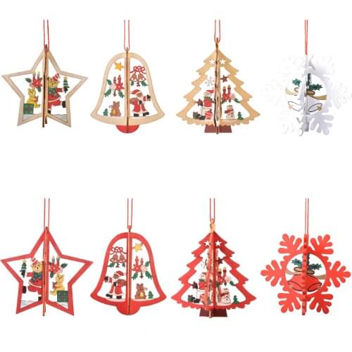 Christmas decorations Wooden three-dimensional snowflake ornaments Christmas tree bell navidad decoration christmas gifts