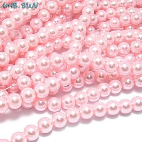 MHS.SUN 3mm-16mm lt pink round imitation glass pearl beads loose sapcer beads for jewelry accessories Beads & Jewelry Making