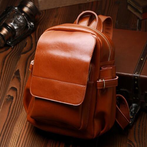 Luxury Brand Design Oil Wax Cow Leather Women Backpack Genuine Leather Women Bag Preppy Style School Bag Casual Travel Bags