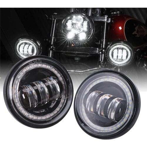 Latest 4.5 inch Round Cree LED Fog Lights With Red Demon Eyes/White DRL/Amber Turn Signal Halo For Harley Davidson Motorcycle