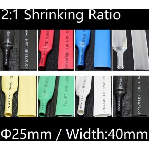 Dia 25mm (Width 40mm) Heat Shrink Tube 2:1 Polyolefin Thermal Cable Sleeve Insulated Wire Protector Wrap DIY Connector Repair