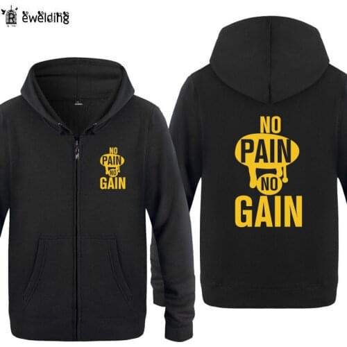 Zipper Hoodies Men No Pain No Gain Fitness Mens Hoodie Skate Fleece Long Sleeve Mans Jacket Coat Sweatshirt Tracksuit Oversized