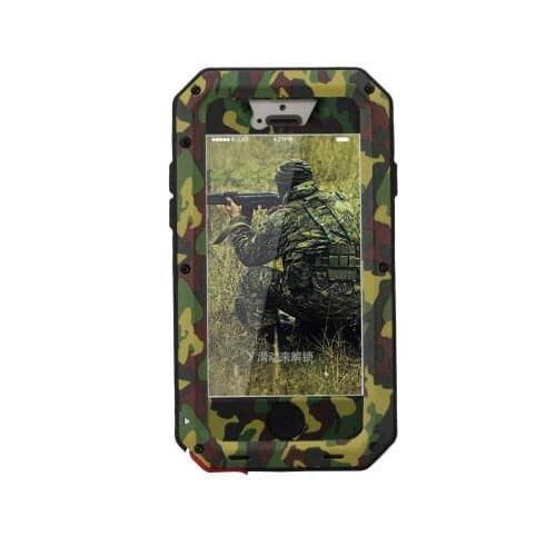 Waterproof Shockproof Aluminum Gorilla Metal Camouflag Case For iPhone Models 5s SE 6 6s 6/6s 7 8 plus XS MAX + Tempered glass