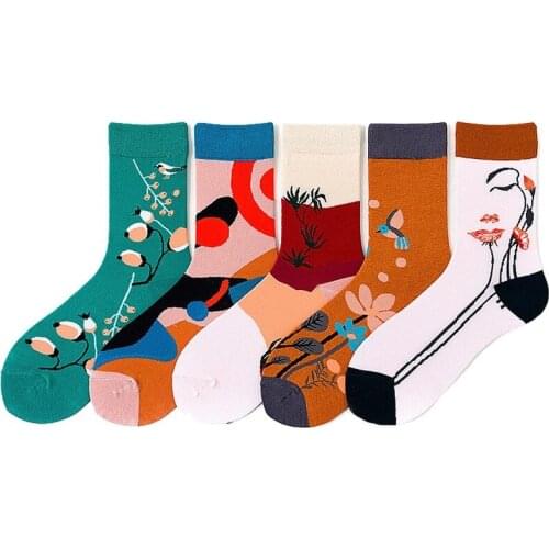 Women Socks Funny Cute Cartoon Happy Cotton Hummingbird Flower Literary Happy Japanese Harajuku Skateboard Socks