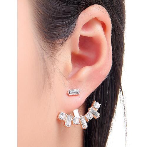 High Quality Geometric Flower Crystal Stud Earrings For Women Double Side Round Square Gold Silver Earrings fashion Jewelry Gift