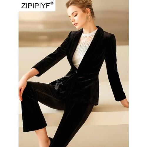 ZIPIPIYF Women's Velvet Trouser Suits