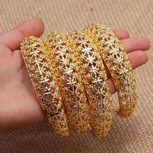 1-4 Pieces Open) New Dubai Gold Bangle Jewelry For Women Girls 24K Gold Color Ethiopian Wedding Bangles Bracelet Jewelry