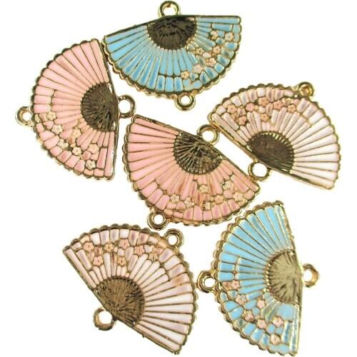 10pcs/lot Cute 19*28mm Enamel Fan Charm For DIY Jewelry Making Fashion Earring Pendant Bracelet Necklace Finding Accessories
