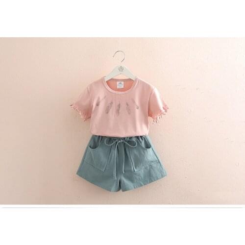 2021 2pcs Summer Baby Girls Children Casual Thin Suit Tops + Short Girls Pure Clothes Kids Clothes sets 2-8