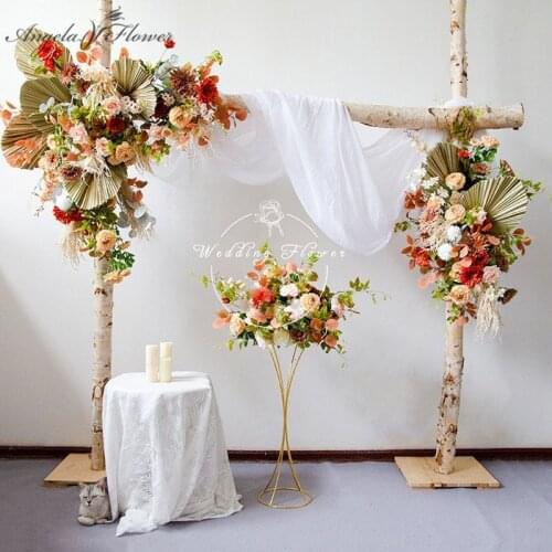 2021 New Custom Wedding Backdrop Arch Decor Corner Flower Row Party Accessories Artificial Flower Arrangement With Dried Leaf