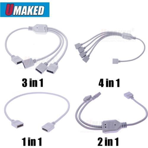 4 Pins RGB LED tape Connector 1 to 2 3 4 plug power Splitter Cable 4pin needle female Connector wire for RGB Led Strip Light
