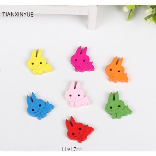 TIANXINYUE 11*17mm 50pcs Wooden Button Sewing Rabbit Buttons Craft Scrapbooking for Garment clothing Accessories