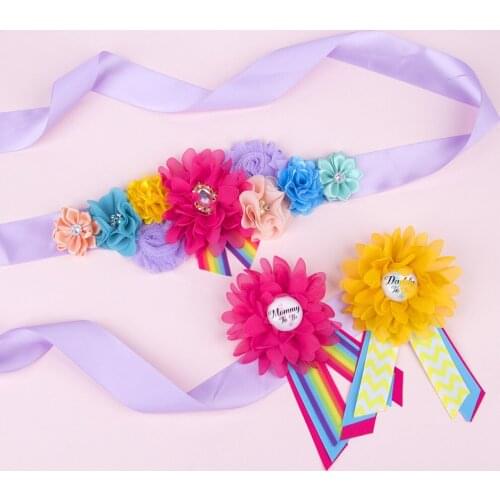 Chiffon Flower Pearl Rhinestone Pregnant Sash Props Baby shower Maternity Dress Decoration father-to-be Badge