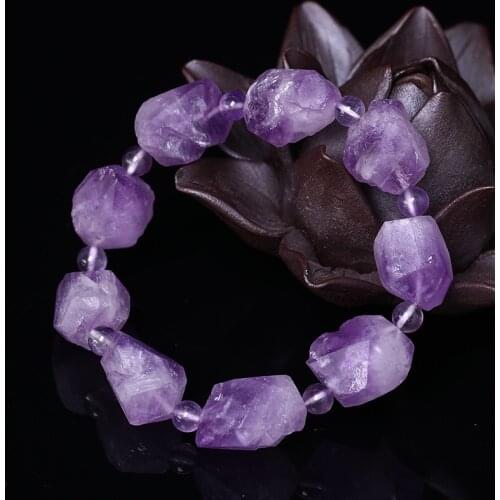 Handmade Stretch Purple Crystal Quartz Bracelet Irregular Mineral Raw Natural Amethysts Bracelets Birthstone Healing Jewelry