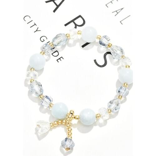 Natural Aquamarine Crystal Bracelet Female Gem Bracelet Elastic Crystal Pendant Lady Gem Jewelry
