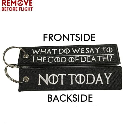 20 PC Motorcycle Keychains WHAT DO WE SAY TO THE GOD OF DEATH Chaveiro Key Chains Embroidery Keychain for Motorcycle Key Ring