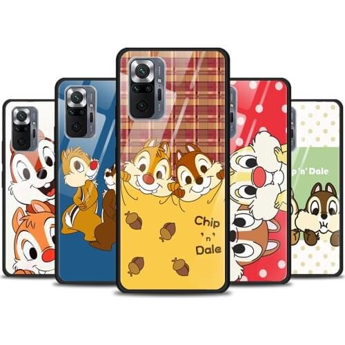 Disney Chip 'n' Dale for Xiaomi Redmi Note 10 Pro Max 10S 9T 9S 9 8T 8 7 Pro 5G Luxury Tempered Glass Phone Case Cover