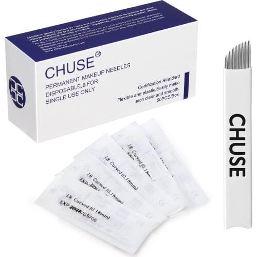 CHUSE Eyebrow Microblading Manual Blades S18 Tattoo Permanent Makeup Needles 0.18mm 18-Pin Bevel 50Pcs