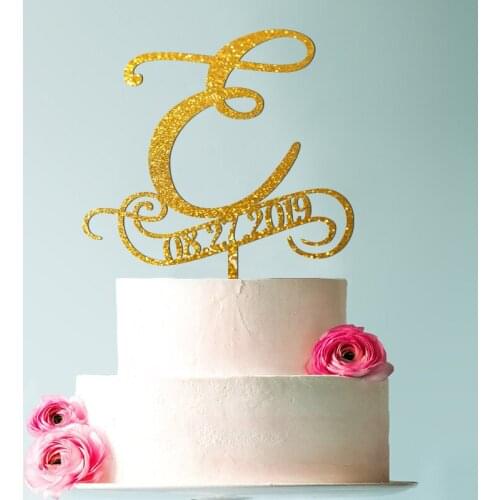 E cake toppers for wedding, Personalized Wedding Cake , rustic monogram cake topper, initial cake topper