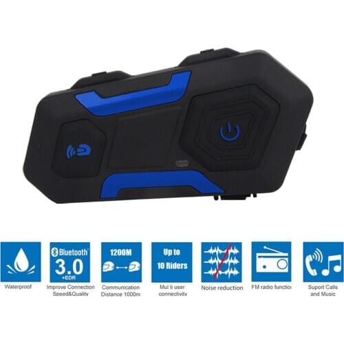Up to 10 Riders Full Duplex 1200M Waterproof Motorcycle Helmet Intercom Headset Wireless Bluetooth 3.0V Interphone FM Radio V10