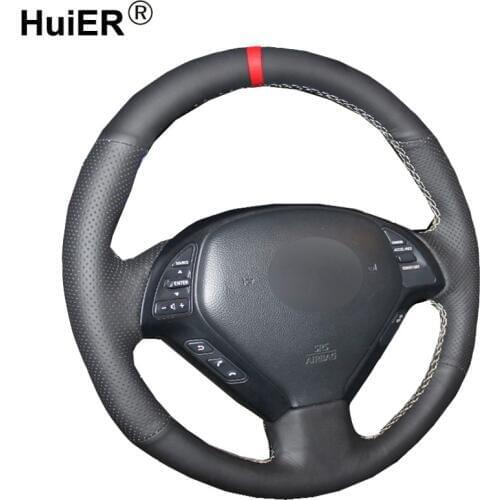 HuiER Hand Sew Car Steering Wheel Cover Red Marker For Infiniti G25 G35 G37 QX50 EX25 EX35 EX37 2008-2013 Automobile Accessorie