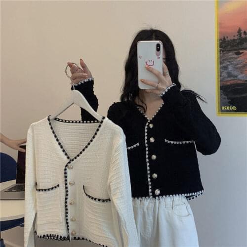Knit Cardigan New Contrast Color V-neck Hemming Loose Thin Long Sleeve Knit Cardigan Top Women Cardigan