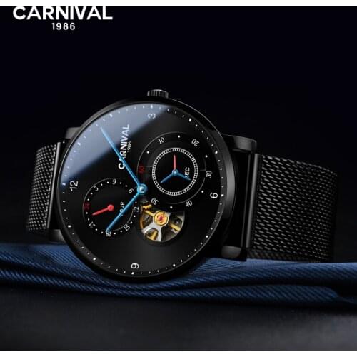 CARNIVAL Authentic Fully Tourbillon Automatic Mechanical Watch Fashion Mens Watch Waterproof Fine Steel Simple 2019 Mens Watch