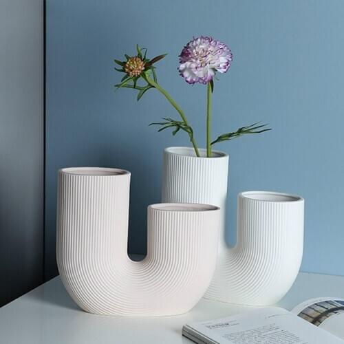 Ceramic Vase Pipeline U Type Stripe Desktop Decoration Flower Arrangement Crafts Flower Vase Home Decor Accessories Modern