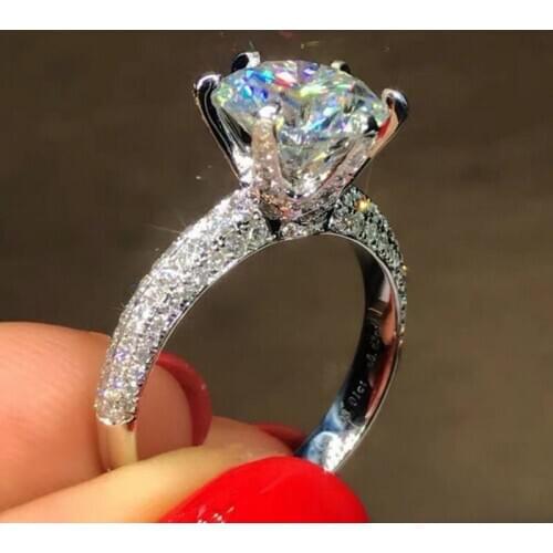 Classic Solid 925 Sterling Silver Rings finger Luxury 2Ct 10 Hearts Arrows Diamond Wedding Engagement Rings For Women Jewelry