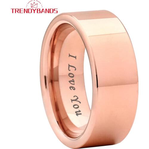 8MM Rose Gold Womens Mens Tungsten Carbide Ring Wedding Band Flat High Polished Shiny Comfort Fit
