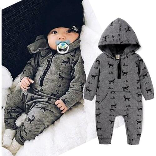 Children In The Spring And Autumn Boys Long Sleeve Santa Elk Hooded Jumpsuit Climb Clothes Baby Clothes Newborn Boy