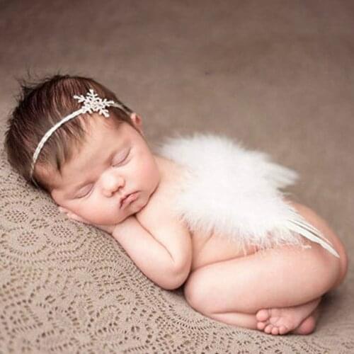 Lovely Baby Newborn Photography Props Infant Girls White Angel Feather Wings Wing Set Costume + Headbands Kids Outfit Photo Prop