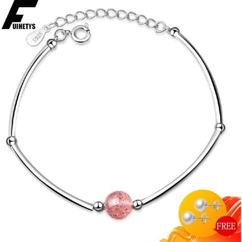 Trendy Bracelet 925 Silver Jewelry with Strawberry Quartz Gemstone Bracelets for Women Wedding Engagement Party Gift Accessories