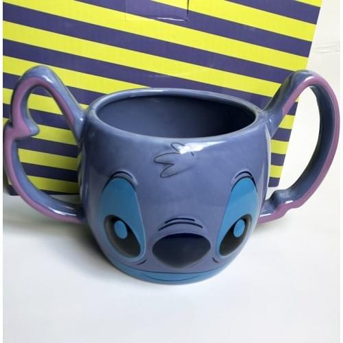 Cartoon 3D Three-dimensional Stitch Coffee Cup Breakfast Milk Stitch Double Handle Ceramic Mug Binaural Cup Couple Children Gift