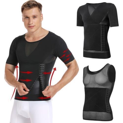 Mens Body Shaper Compression Shirts Abdomen Shapewear Tummy Slimming Sheath Gynecomastia Reducing Corset Waist Trainer Slim Tops