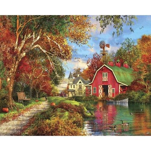 Landscape Painting By Number House On Canvas With Framed DIY Kits For Adults Acrylic Paint Drawing Coloring By Number Decor Art